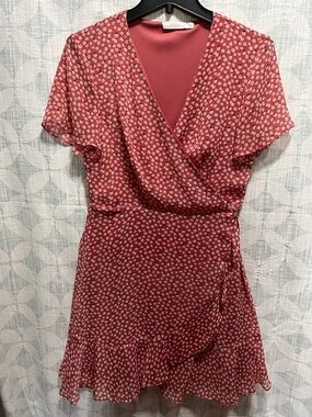 Lush Red Floral Wrap Mini Dress